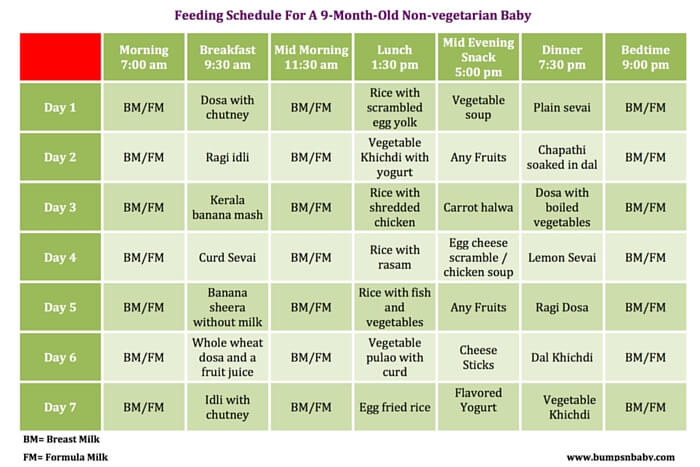 9th Month Food Chart