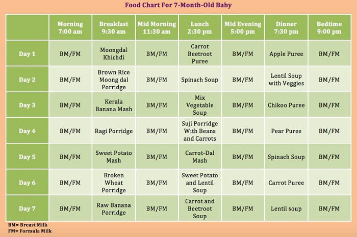 9 Month Old Food Chart