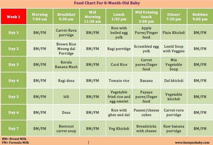 Eleven Month Baby Food Chart